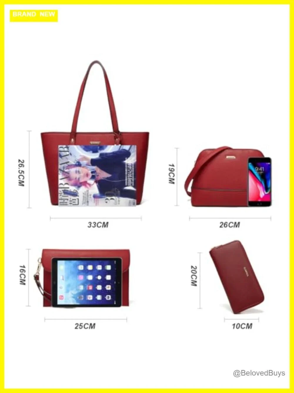 4-Piece Handbag Set Includes Tote, Shoulder Bag, Satchel, Wallet & Card Holder